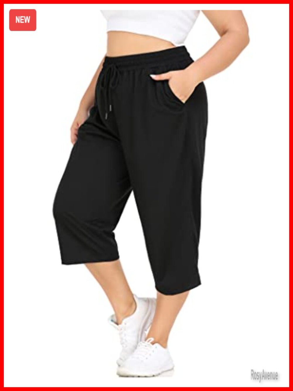 Plus Size Capri Yoga Pants with Pockets Loose Fit Sweatpants